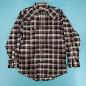 ELY Cattleman Mens Medium Grey Blue Plaid Shirt